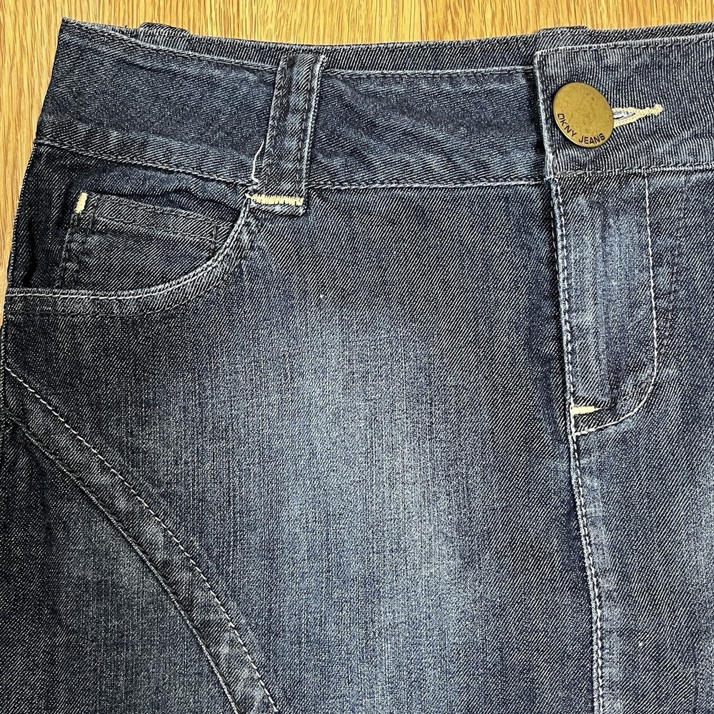 Y2K DKNY Jeans Ruffle Hem‎ Denim Mini Skirt 6 Mermaidcore Western Dark Wash - Picture 3 of 8